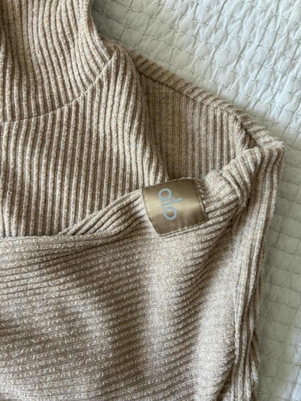 ALO Yoga Ribbed Hoodie & Jogger Set in Neutral Beige - Picture 2 of 5